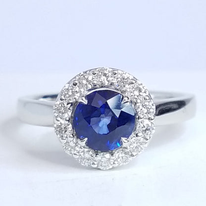 "ENGR02993" Blue Sapphire Diamond Halo Ring