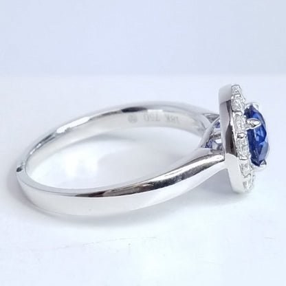 "ENGR02993" Blue Sapphire Diamond Halo Ring