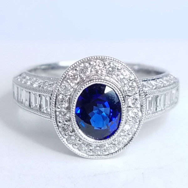 2.09 Total Carat Sapphire Diamond Engagement Ring