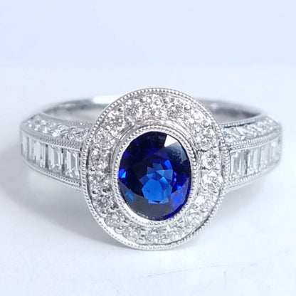 2.09 Total Carat Sapphire Diamond Engagement Ring