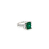 4.46 Total Carat Emerald and Diamond Three Stone Pave Set Engagement Ring, GIA