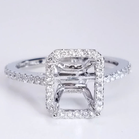 "ENGR03098" Pave Diamond Halo Setting For An Emerald Cut