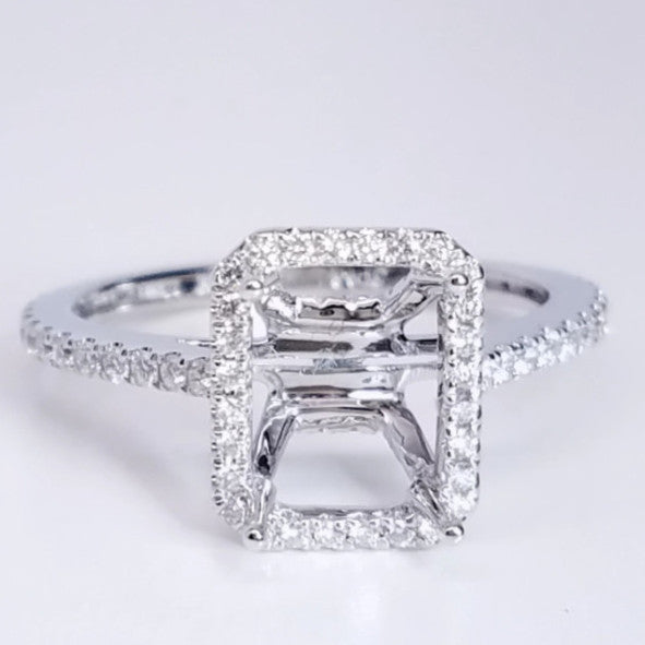 "ENGR03098" Pave Diamond Halo Setting For An Emerald Cut