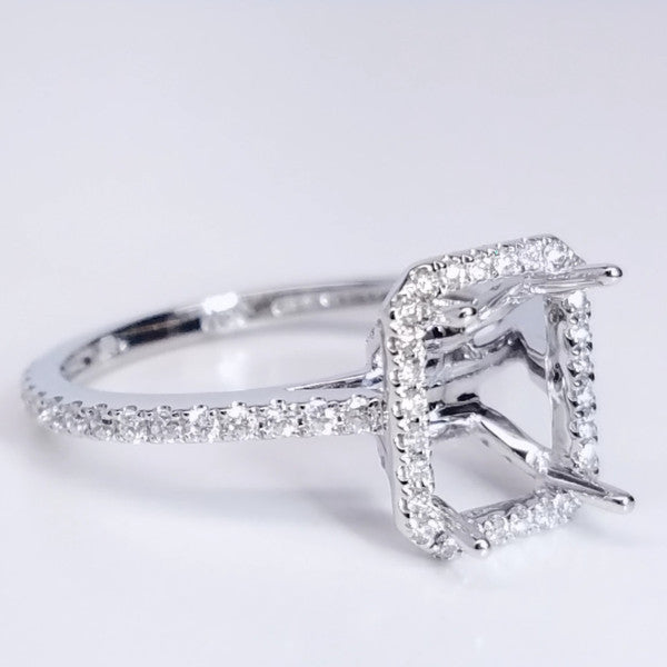 "ENGR03098" Pave Diamond Halo Setting For An Emerald Cut
