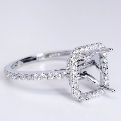 "ENGR03098" Pave Diamond Halo Setting For An Emerald Cut