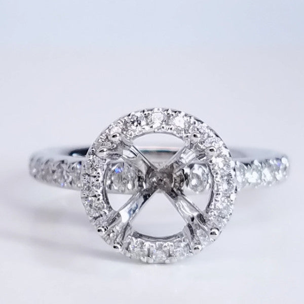 "ENGR03100" Round Diamond Pave Halo Diamond Engagement Ring Setting
