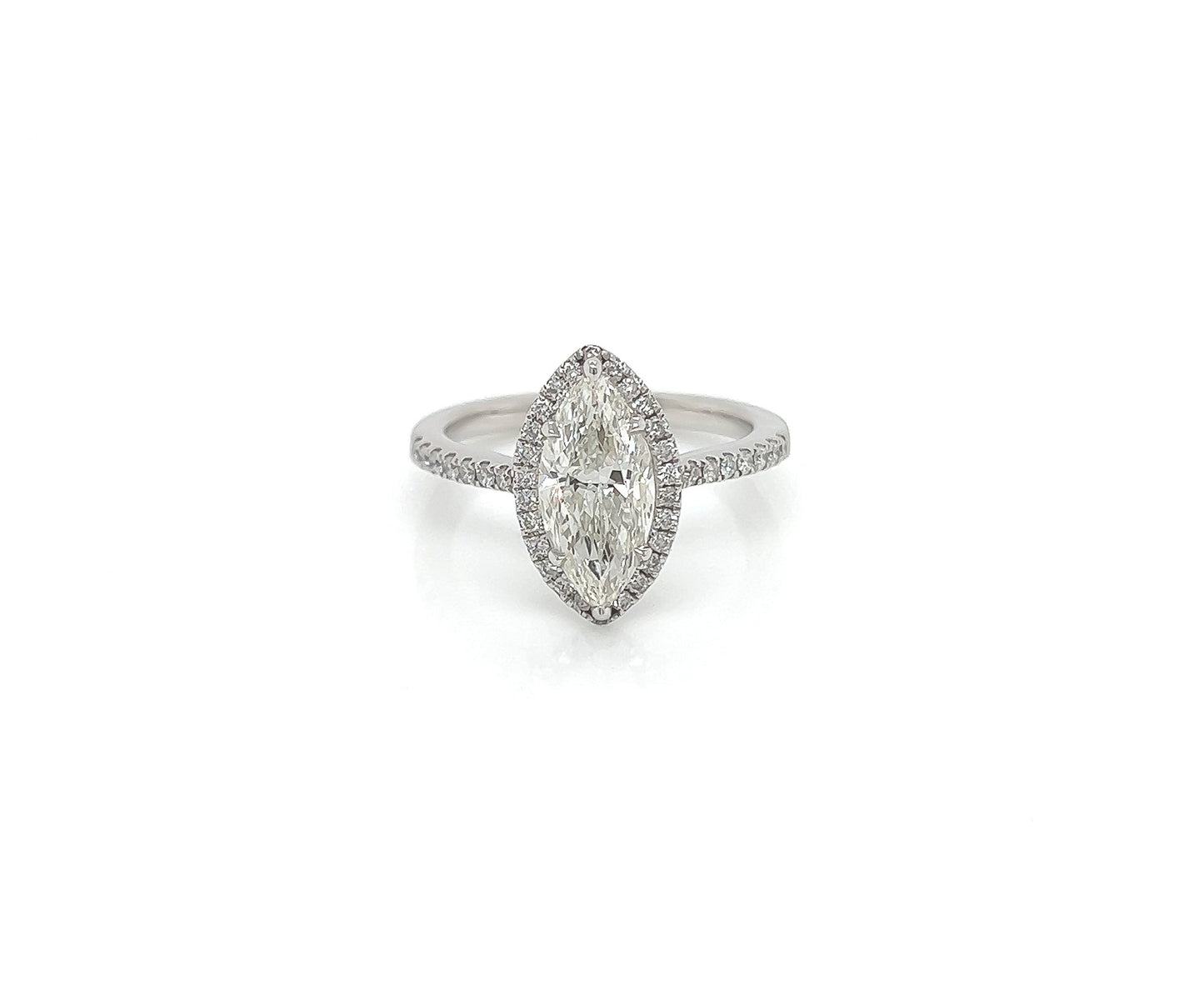 2.36 Total Carat Marquise Halo Pave Diamond Engagement Ring G-H Color, VS2-SI Clarity