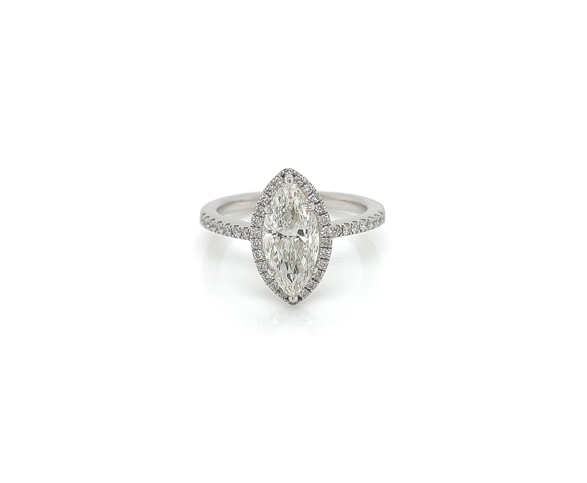 2.36 Total Carat Marquise Halo Pave Diamond Engagement Ring G-H Color, VS2-SI Clarity