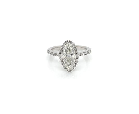 2.36 Total Carat Marquise Halo Pave Diamond Engagement Ring G-H Color, VS2-SI Clarity
