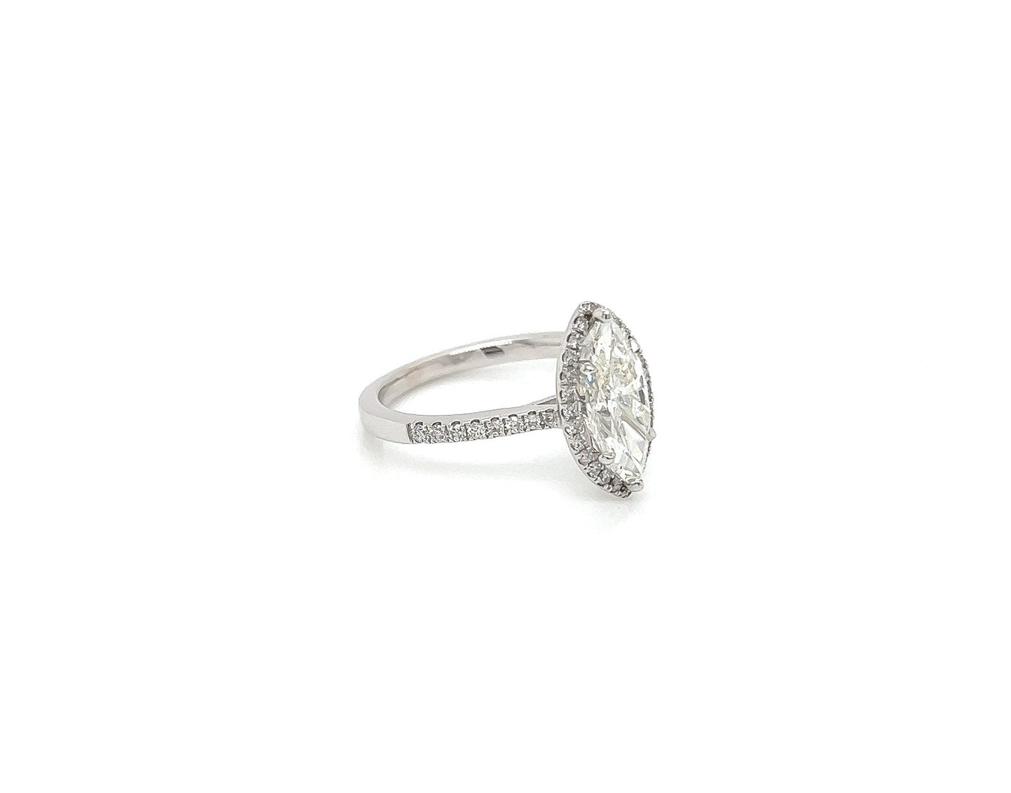 2.36 Total Carat Marquise Halo Pave Diamond Engagement Ring G-H Color, VS2-SI Clarity