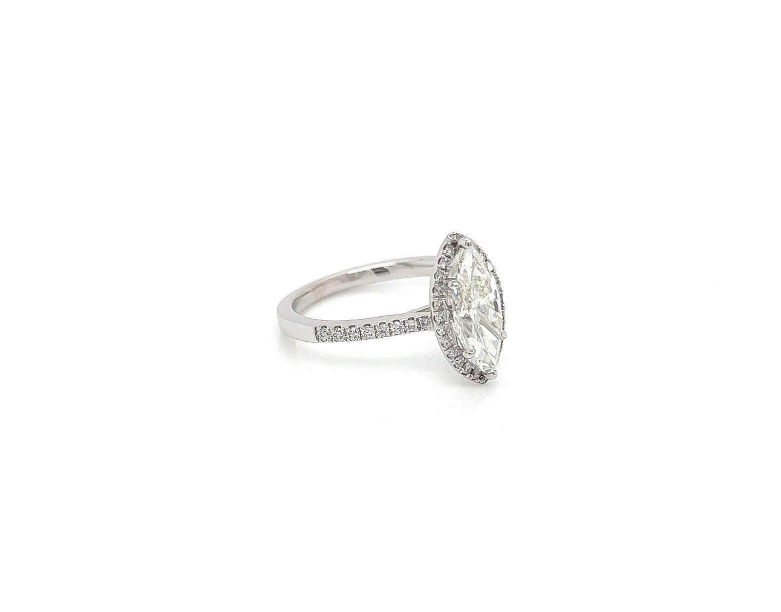 2.36 Total Carat Marquise Halo Pave Diamond Engagement Ring G-H Color, VS2-SI Clarity
