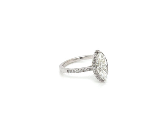 2.36 Total Carat Marquise Halo Pave Diamond Engagement Ring G-H Color, VS2-SI Clarity