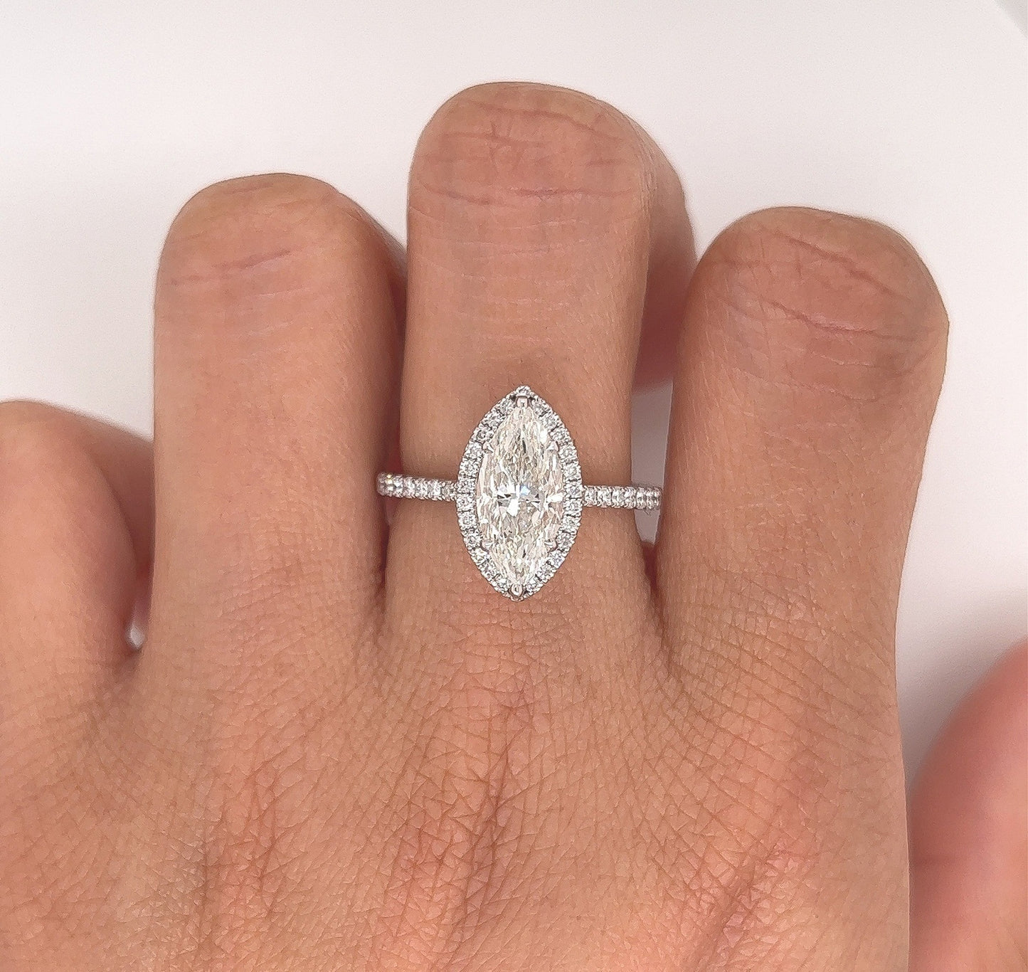 2.36 Total Carat Marquise Halo Pave Diamond Engagement Ring G-H Color, VS2-SI Clarity