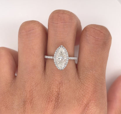 2.36 Total Carat Marquise Halo Pave Diamond Engagement Ring G-H Color, VS2-SI Clarity