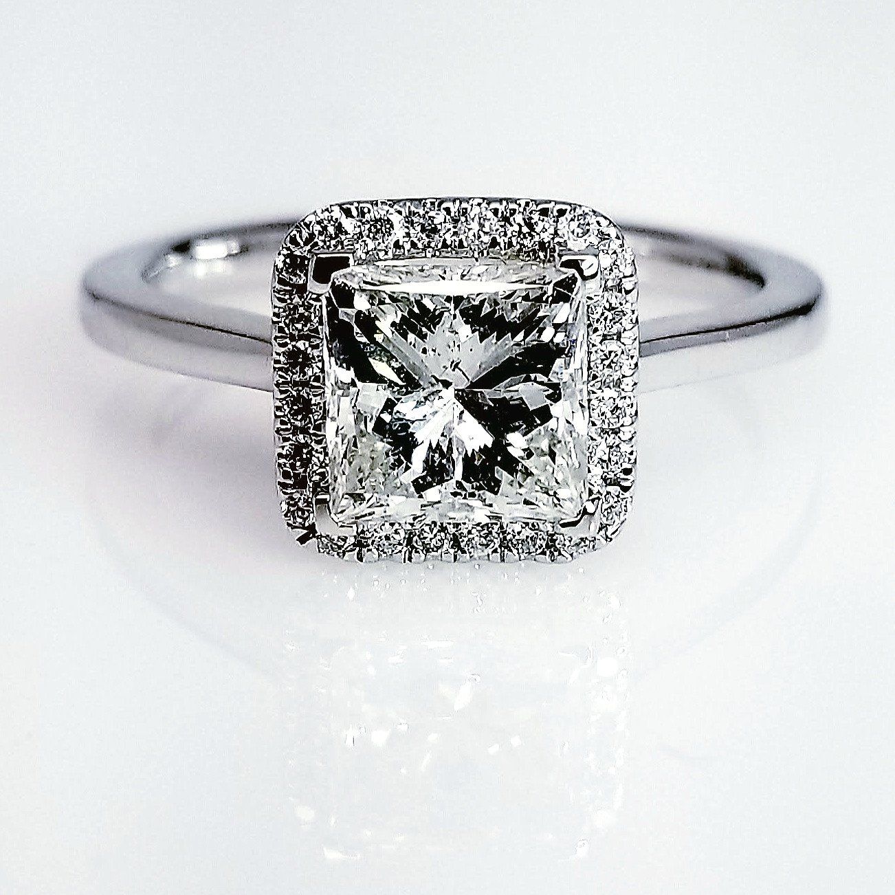 "ENGR03129" Square Diamond Halo Set Engagement Ring