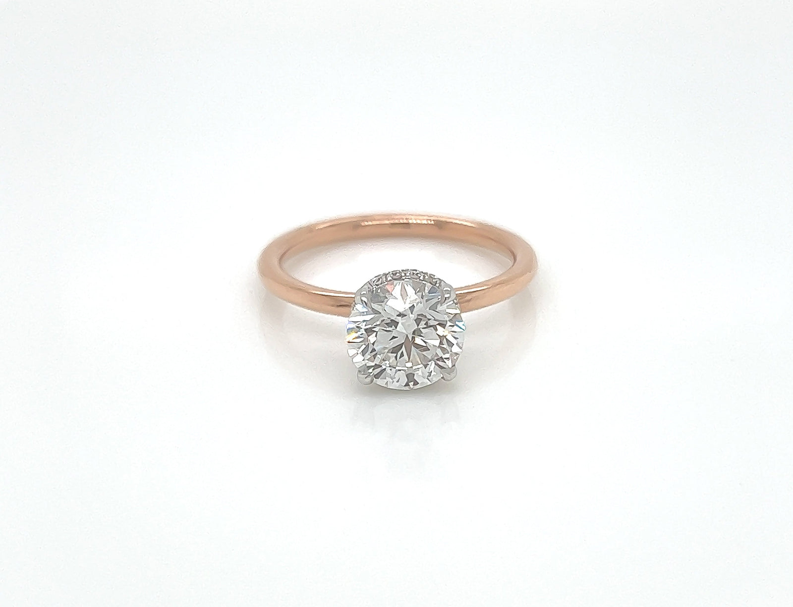 1.85 Total Carat Round Under-Halo Diamond Engagement Ring F VS2