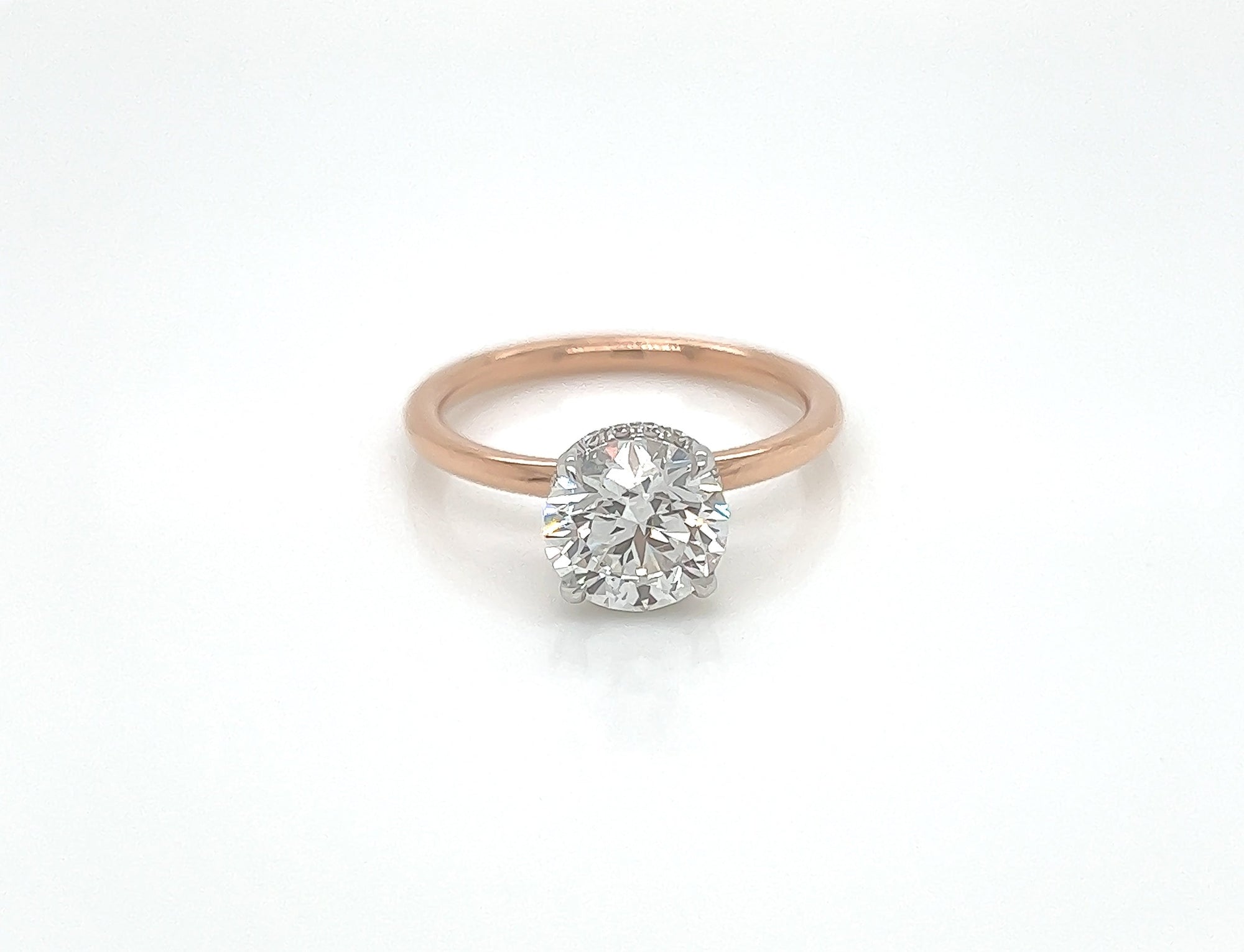 1.85 Total Carat Round Under-Halo Diamond Engagement Ring F VS2