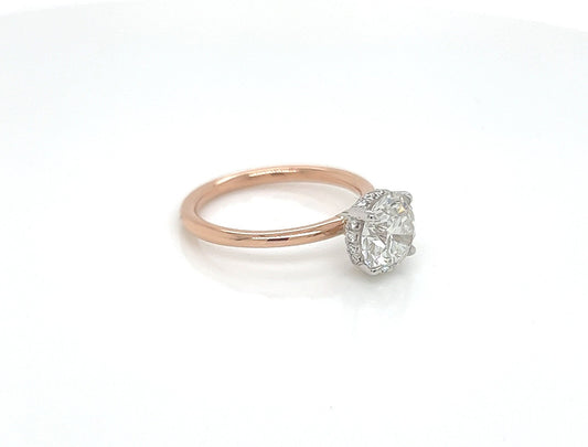 1.85 Total Carat Round Under-Halo Diamond Engagement Ring F VS2