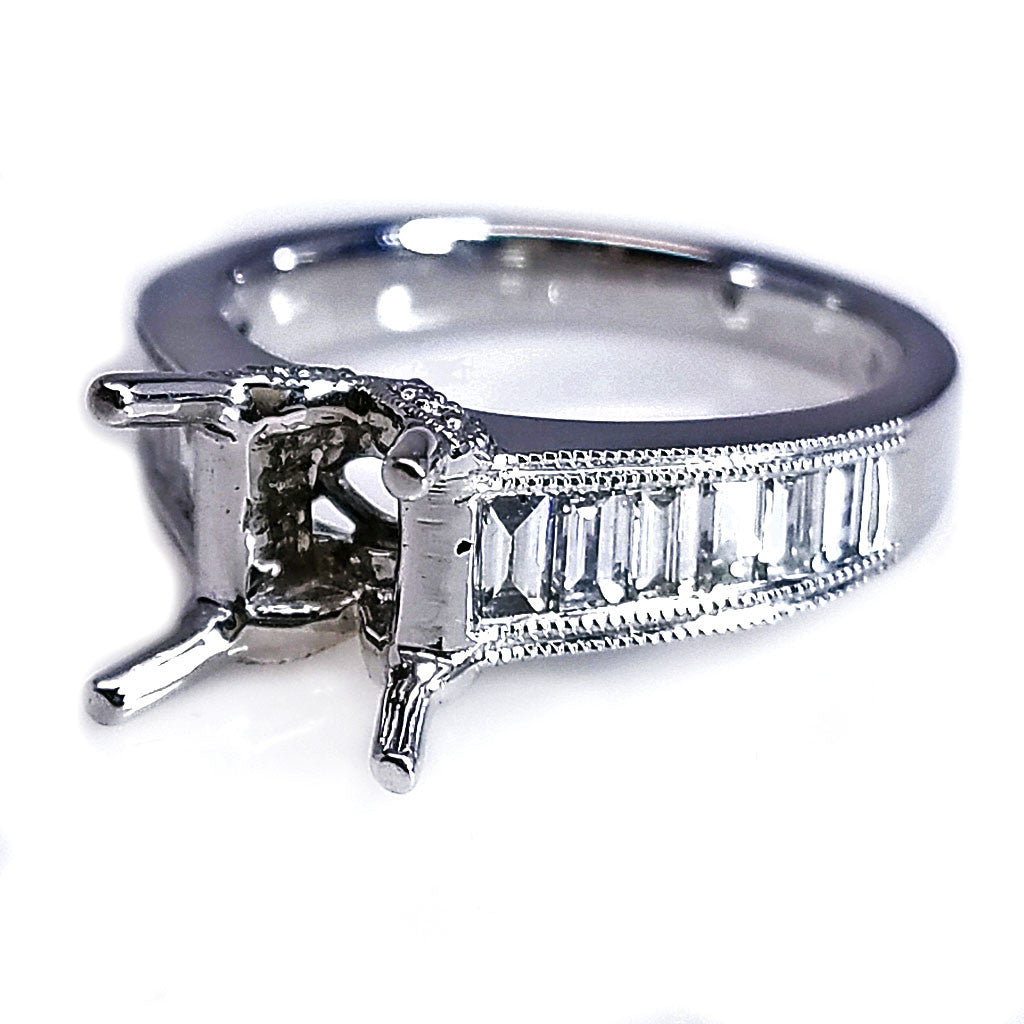 18K White Gold Baguette Diamond Engagement Ring Setting "ENGR01982"