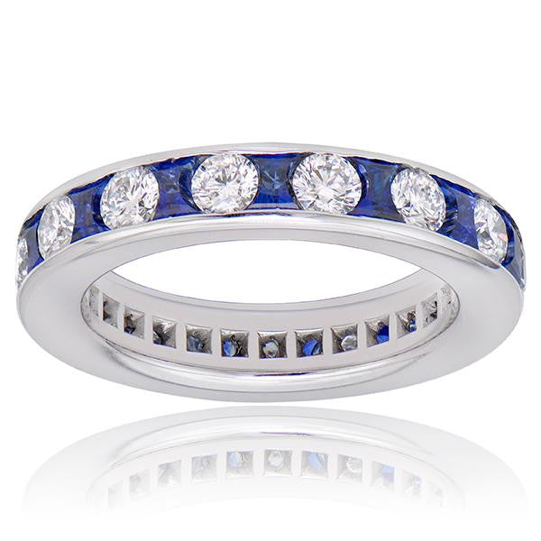 "ETNBD01499" Blue Sapphire And Diamond Eternity Band In Platinum