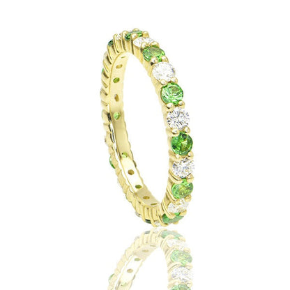 "ETNBD01796" Diamond and Tsavorite Eternity Band in Yellow Gold
