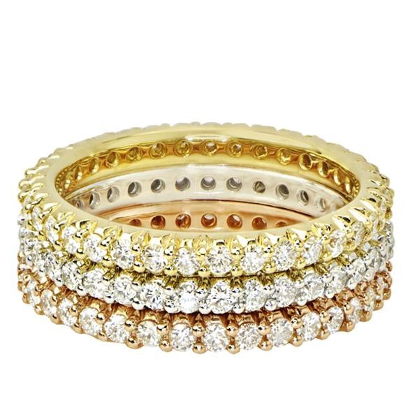 "ETNBD01995" Triple Set Diamond Eternity Ring in Yellow, Rose and White Gold Eternity Bands