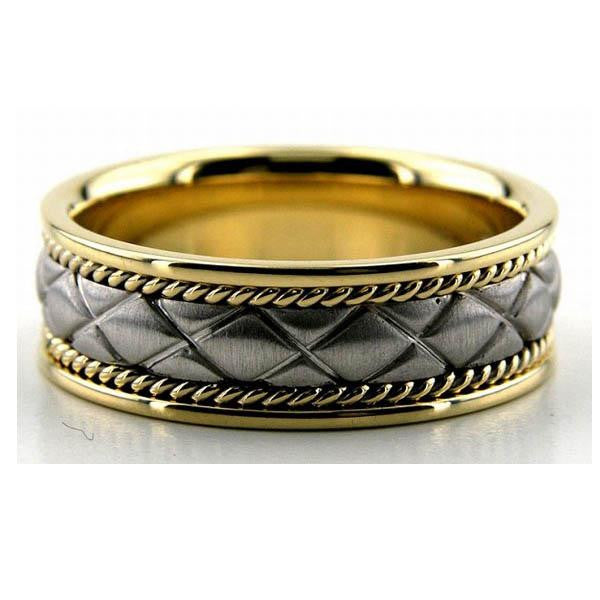 Two Tone Wedding Band in 14K White and Yellow Gold