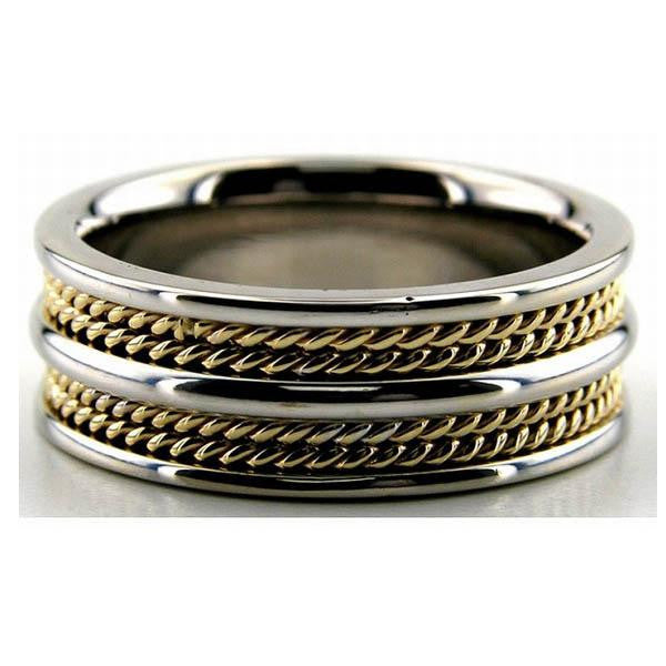 Two Tone Wedding Band in 14K White and Yellow Gold