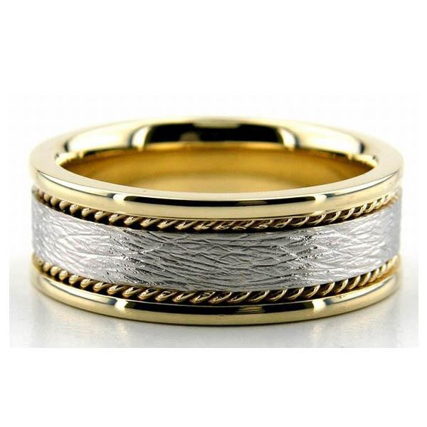Two Tone Wedding Band in 14K White and Yellow Gold
