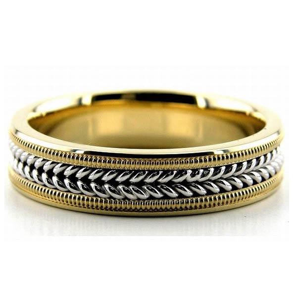 Two Tone Wedding Band in 14K White and Yellow Gold
