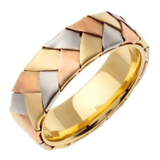 Tri Color Band in 14K White, Yellow and Rose Gold