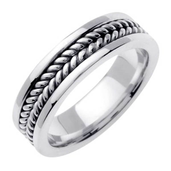 Solid 14K 6mm Handmade Wedding Ring in 14K White Gold