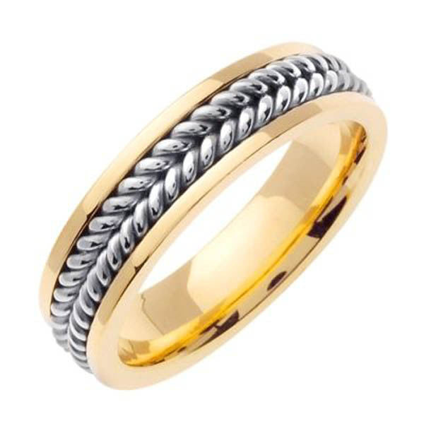 Two Tone Wedding Band in 14K White and Yellow Gold