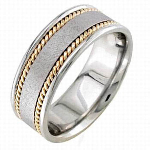 Two Tone Wedding Band in 14K White and Yellow Gold