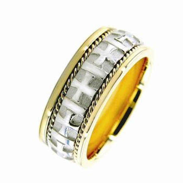 Two Tone Wedding Band in 14K White and Yellow Gold