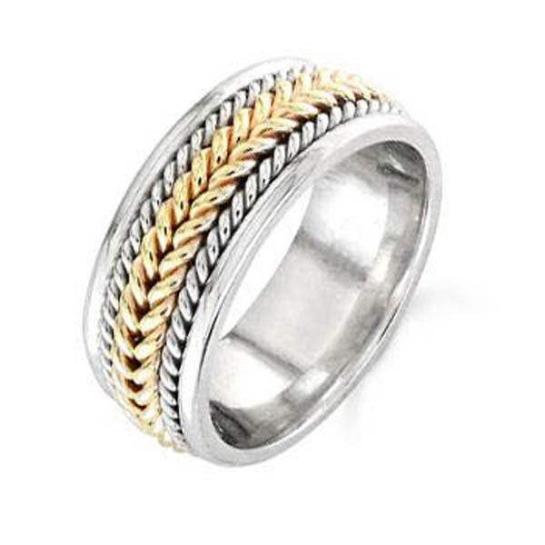 Two Tone Wedding Band in 14K White and Yellow Gold