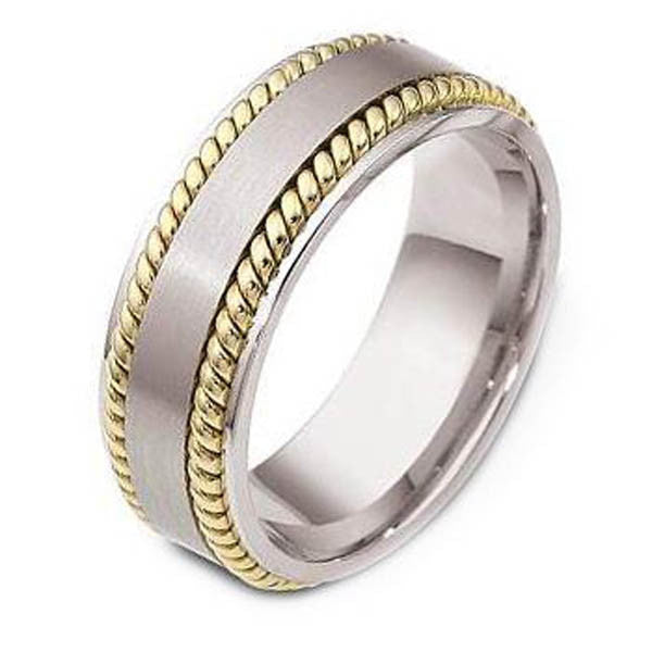 Two Tone Wedding Band in 14K White and Yellow Gold