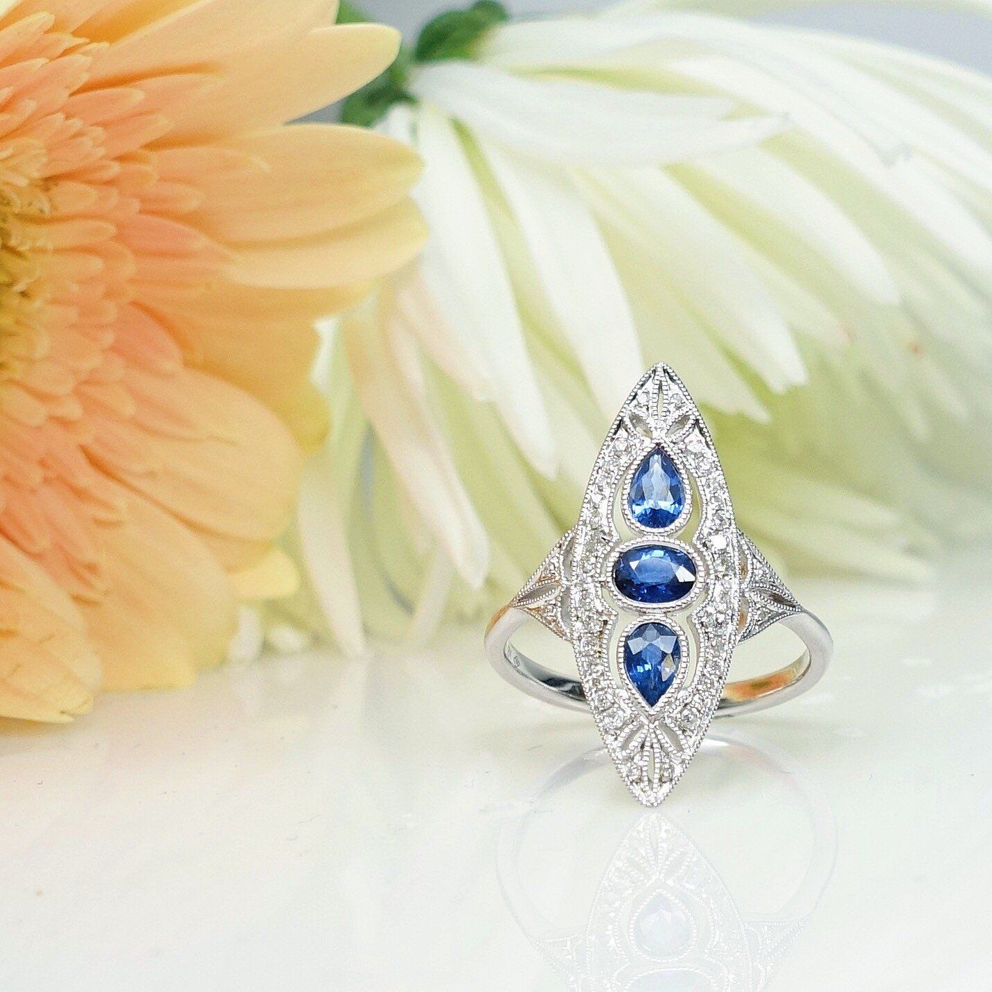 "LADRG01855" Sapphire & Diamond Vintage Inspired Ring LADRG01855
