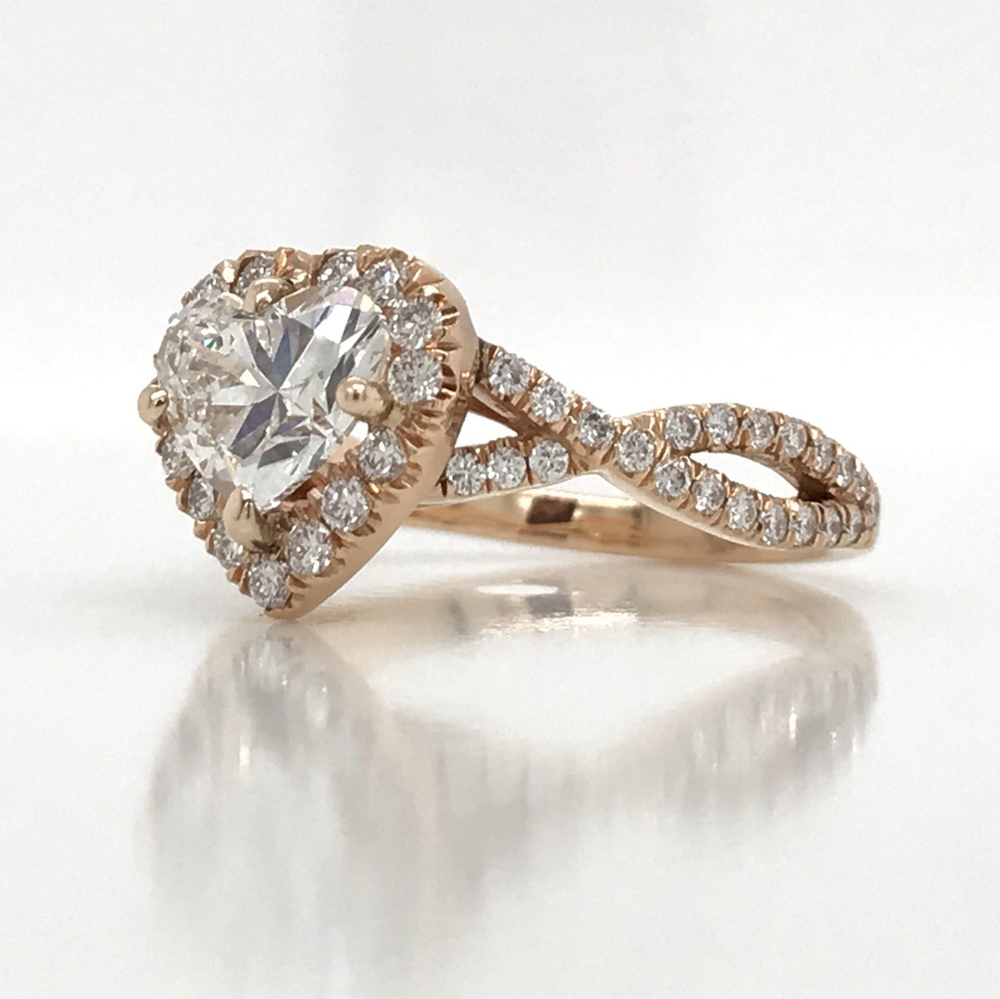 "ENGR02995" Heart Shape Halo Twist Rose Gold Engagement Ring