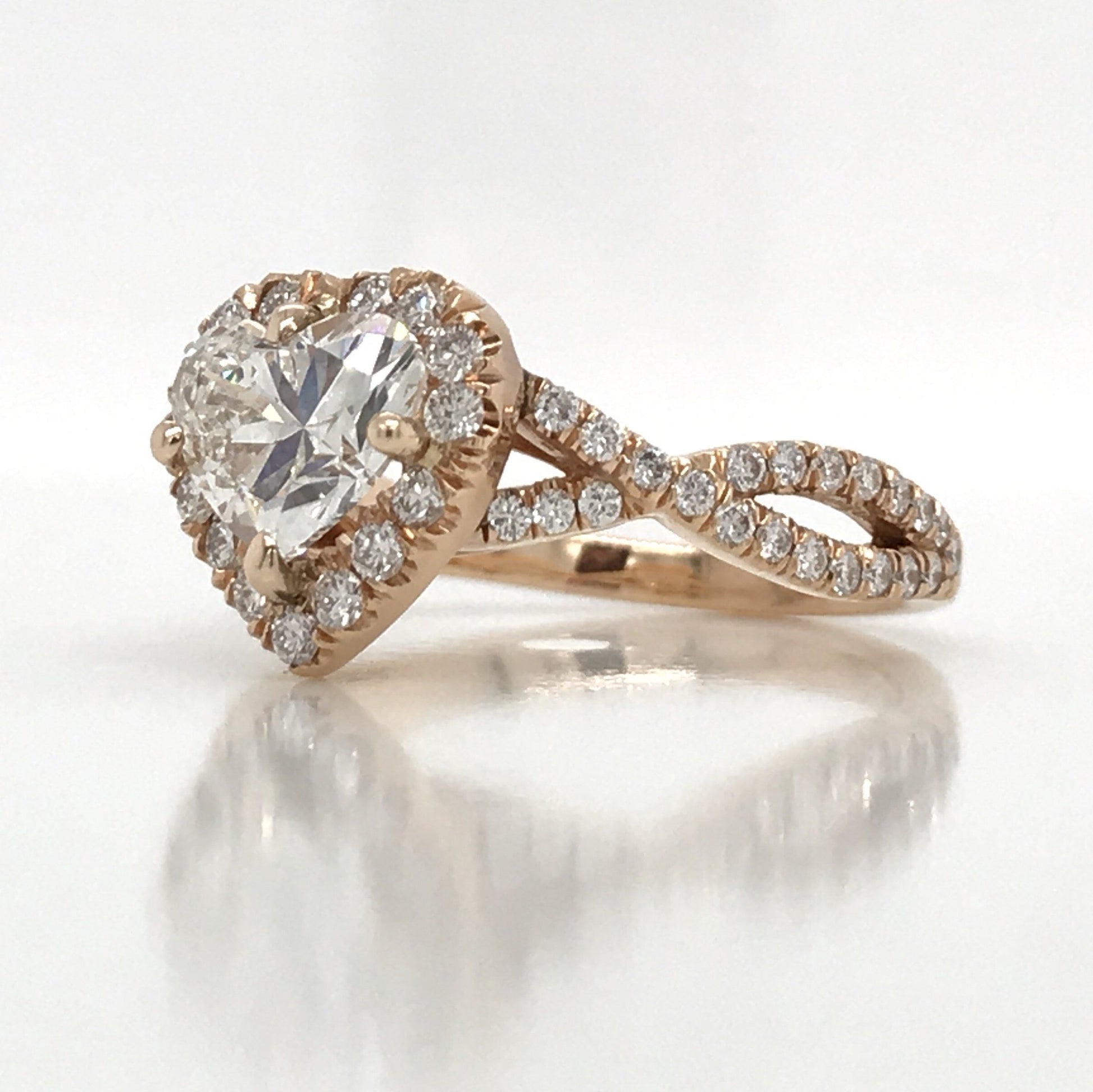 "ENGR02995" Heart Shape Halo Twist Rose Gold Engagement Ring