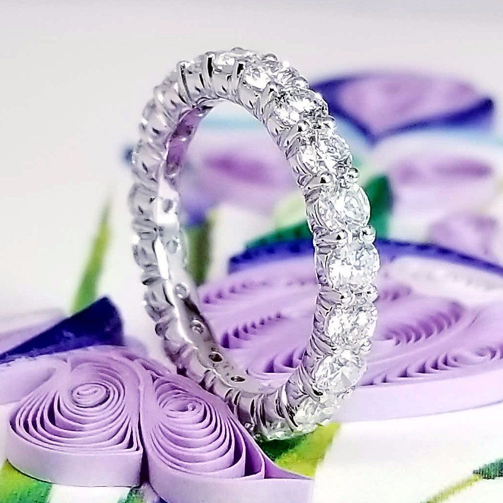 "ETNBD03043" Forever Diamond Shared Prong Eternity Ring in 18K White Gold