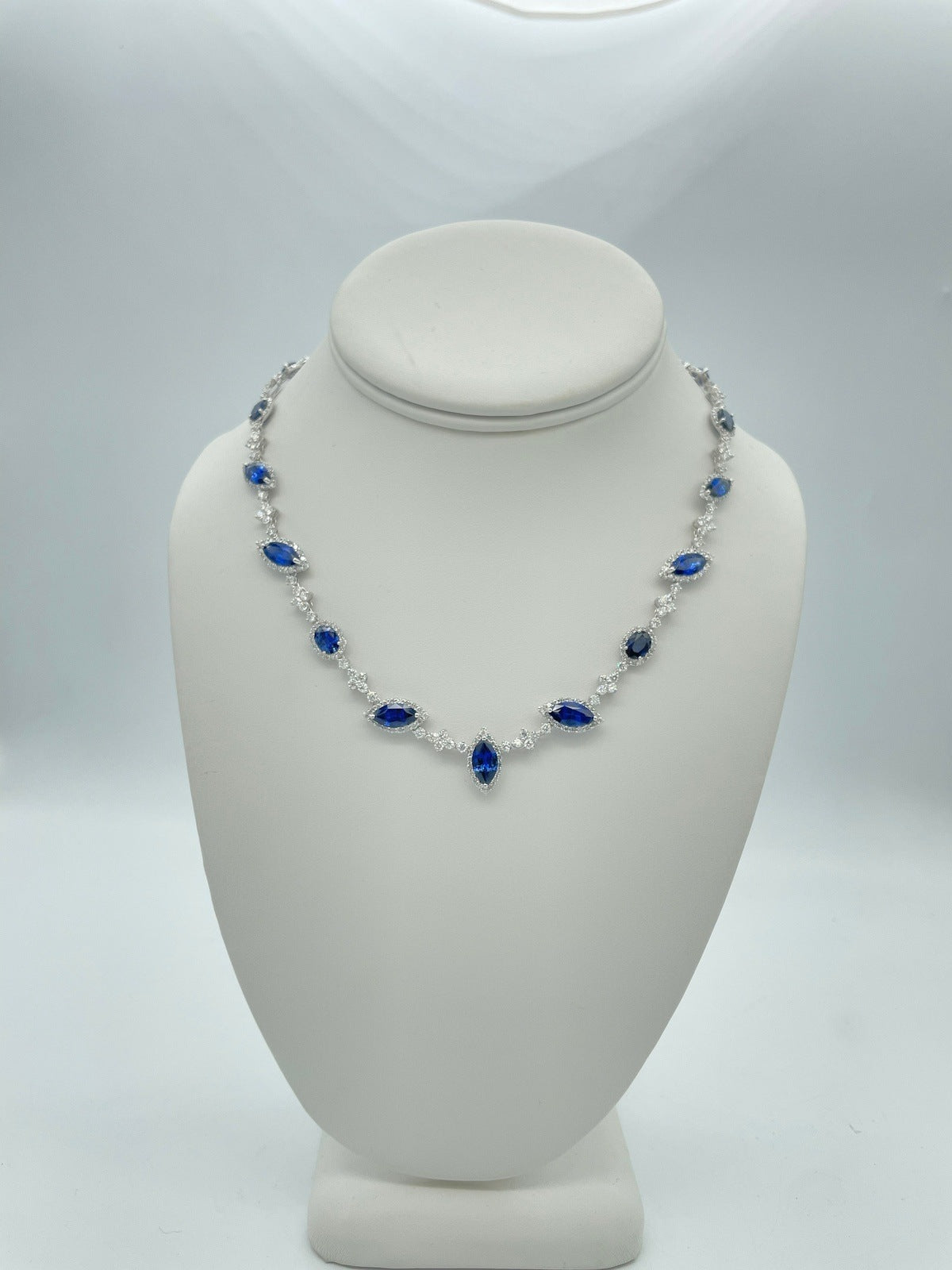 28.30 Total Carat Fancy Sapphire and Diamond, White Gold Necklace