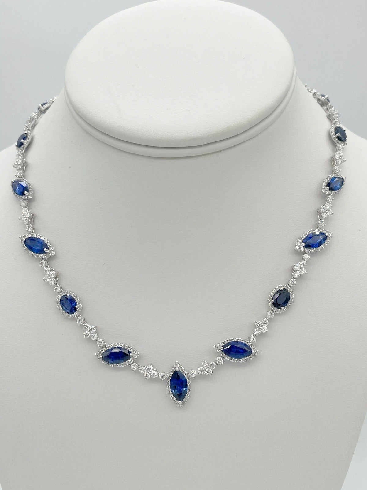 28.30 Total Carat Fancy Sapphire and Diamond, White Gold Necklace
