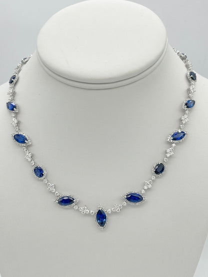 28.30 Total Carat Fancy Sapphire and Diamond, White Gold Necklace