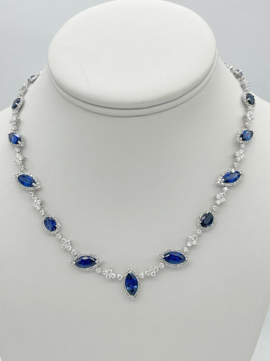 28.30 Total Carat Fancy Sapphire and Diamond, White Gold Necklace