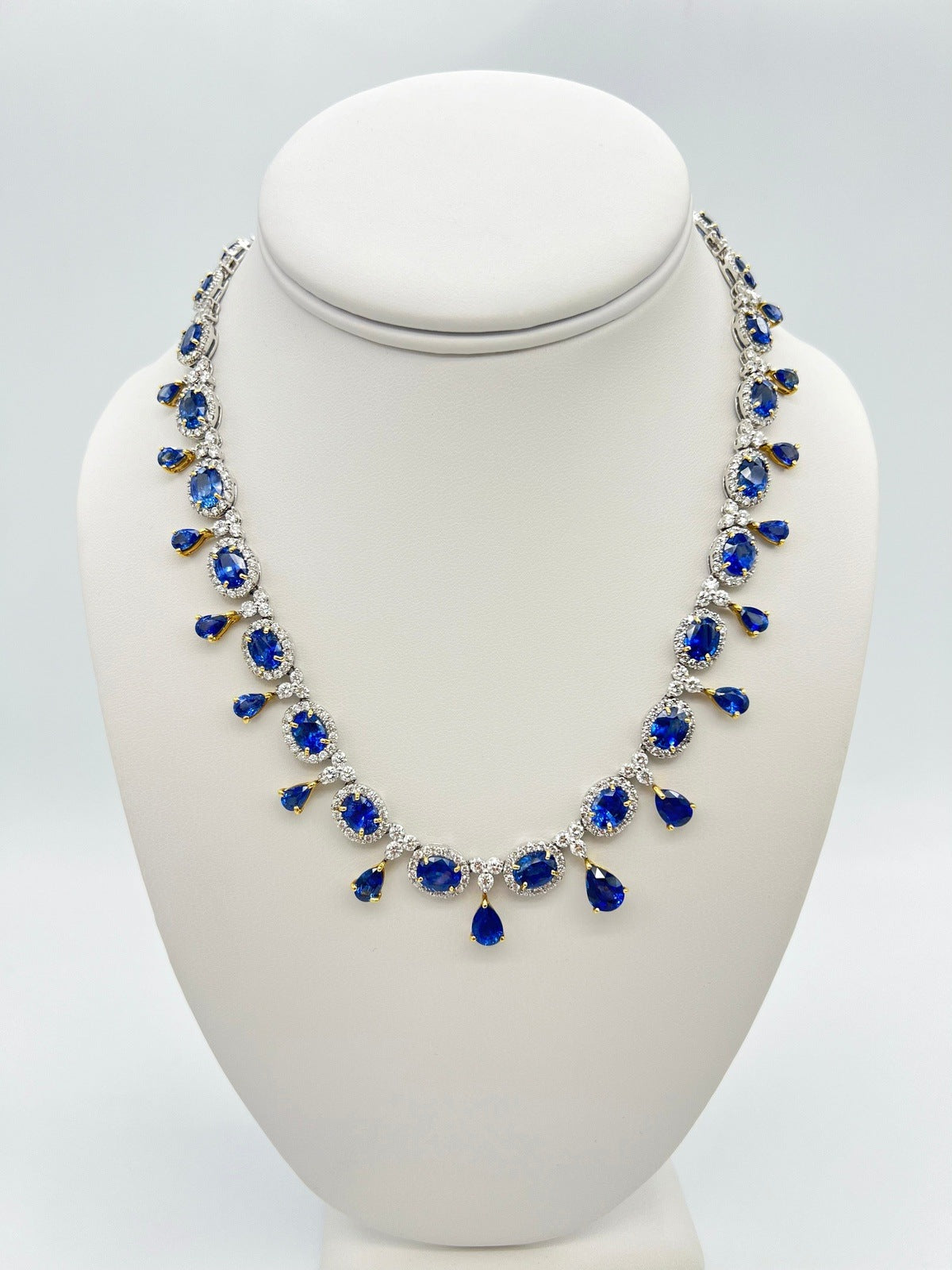 58.9 Total Carat Sapphire and Diamond White Gold Necklace