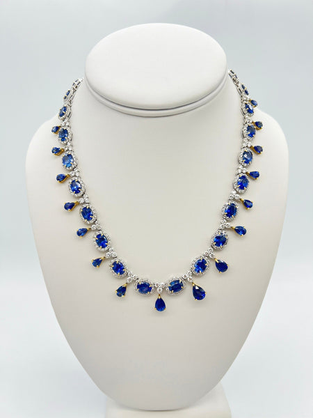58.9 Total Carat Sapphire and Diamond White Gold Necklace