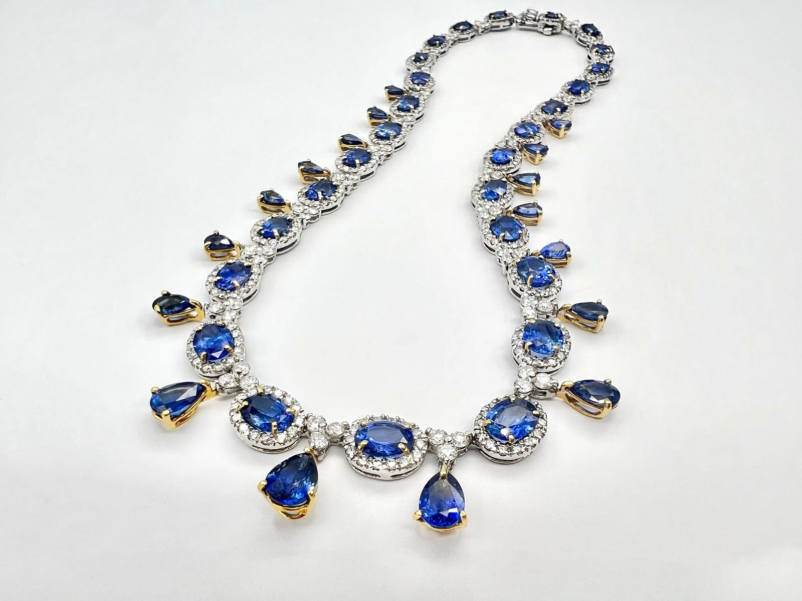 58.9 Total Carat Sapphire and Diamond White Gold Necklace