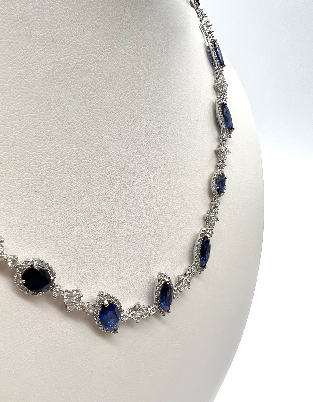 28.30 Total Carat Fancy Sapphire and Diamond, White Gold Necklace