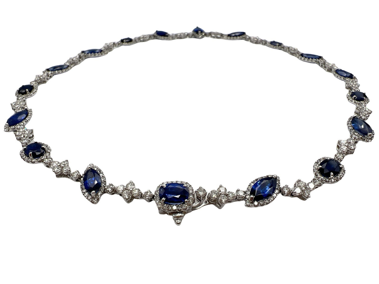 28.30 Total Carat Fancy Sapphire and Diamond, White Gold Necklace